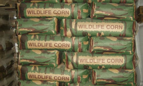 Stacked bags of corn